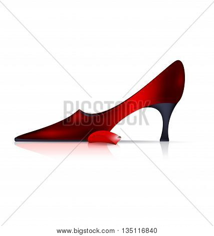 white background and the red ladys shoe with petal