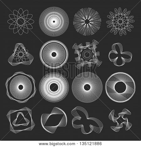 Collection of Round Decorative Frames geometric shape Labels, Lines, Symmetric Geometric Shapes and Natural Elements. Vector set of outline emblems and badges abstract hipster vintage templates.