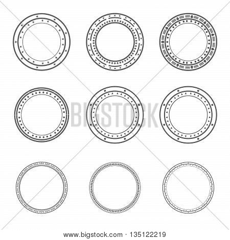 Set of vector decorative elements, used pattern brushes included. Round frames ornamental strokes, black stripe ornaments. Decorative frames and borders set vector. Collection of round border frames.