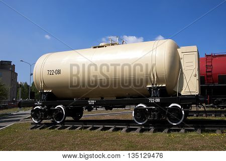 NIZHNIY TAGIL, RUSSIA - JUNE 1, 2016: Photo of Railway tank car model 15-8G513. 