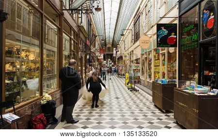 Paris France-June 182016 : The passage Jouffroy was built in 1836 it has been one of the most visited covered arcades situated on the Grands Boulevards in Paris France.