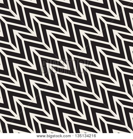 Vector Seamless Black And White Chevron ZigZag Diagonal Lines Geometric Pattern. Abstract Geometric Background Design