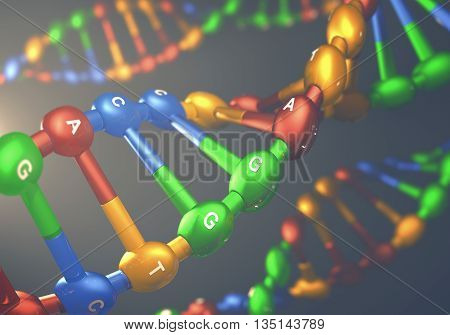 3D illustration, colorful dna, concept of genetic engineering or genetic modification.