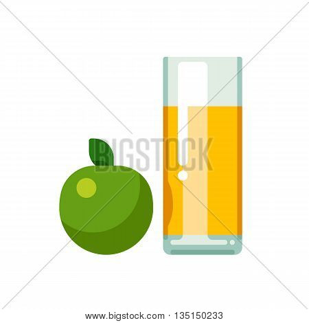 Apple juice in glass. Vector flat illustration isolated on white background.