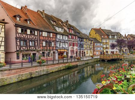 Famous traditional colorful houses in Little Venice petite Venise Colmar Alsace France