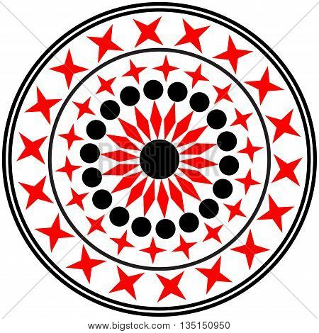 Simple pattern with stars and circles, red and black