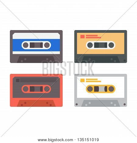 Set of various audio tapes. Vector flat illustration