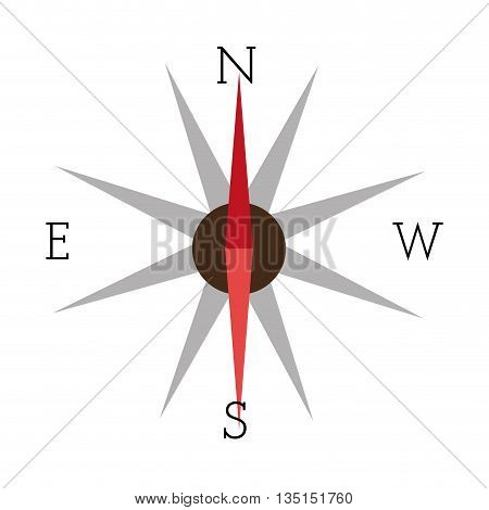 compass icon with red and grey pointers over isolated background, vector illustration