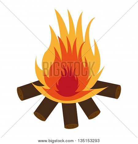 brown wooden logs with red and yellow flame over isolated background, vector illustration