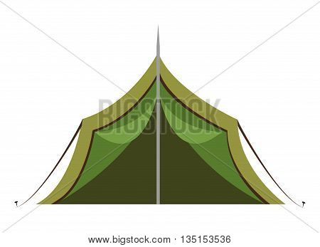 green camping tent  with grey stripes over isolated background, vector illustration