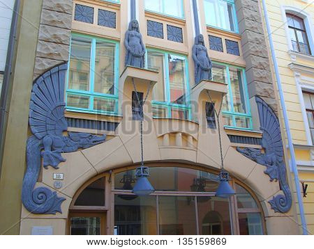 Detail of the facade of a residential house on the street Pikk 18