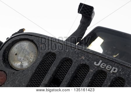 Novgorod region, Russia, June 18, 2016 , journey, Jeep Wrangler Novgorod region, Wrangler is a compact four wheel drive off road and sport utility vehicle