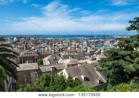 Genoa scenic panorama Ligurian coast in Italy