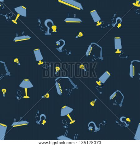 Seamless blue and yellow doodle lamps background