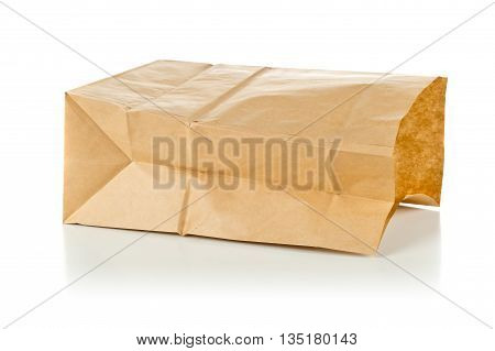 Clean brown paper bag from recycled paper on white background
