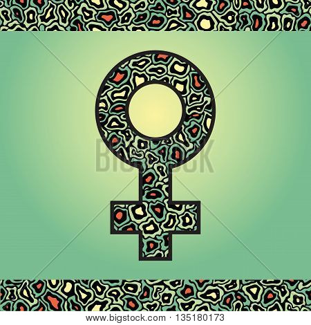 Bright green and yellow Venus symbol. Mirror of Venus