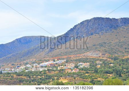 Summer landscape in Crete with Piskopiano village and mountain Greece.