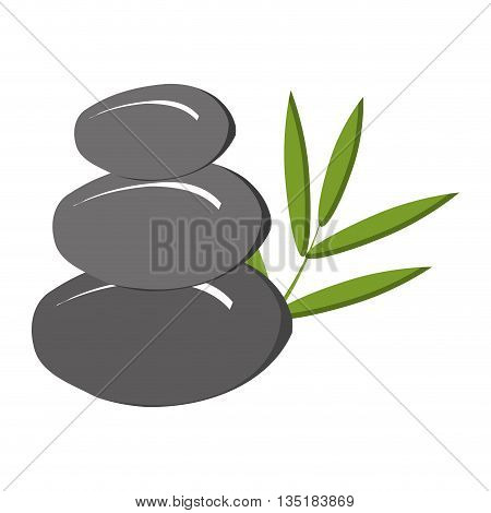 grey rocks with green tree leaves front view over isolated background, vecotr illustration