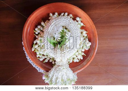 Jasmine garland/ white jasmine garland. Thai garlands called "Phuang Malai"
