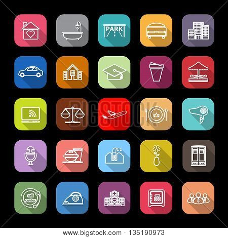 Hospitality business line icons with long shadow stock vector