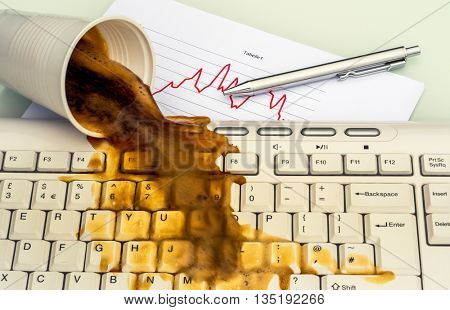 coffee will spill on the office computer through adversity