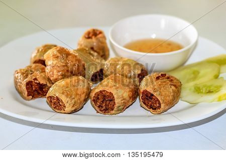 set of crab shellfish main together with sweet dipping sauce thai style