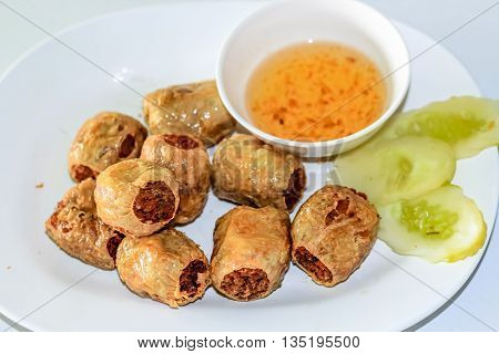 set of crab shellfish main together with sweet dipping sauce thai style