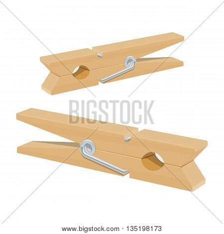 Two wooden cloth pegs vector illustration isolated on a white background
