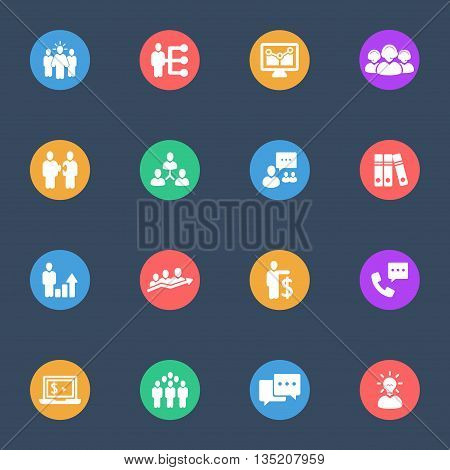 Business strategy flat icons set of 16
