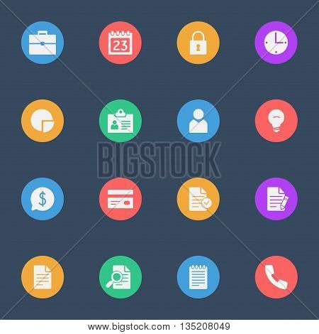 Business flat vector icons set of 16