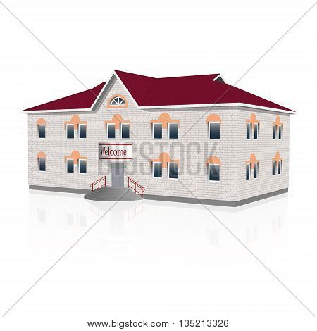 Separately standing office building with reflection. Vector illustration.