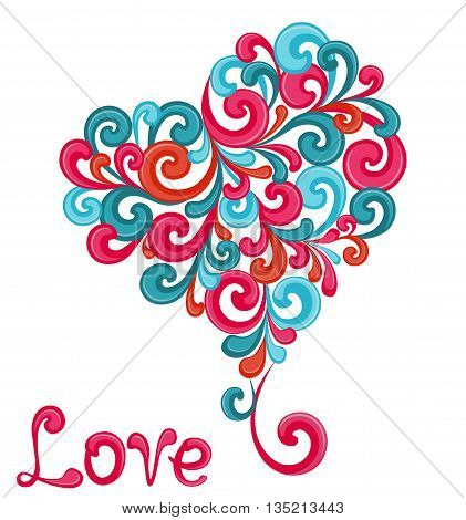 Abstract heart with swirls isolated on white background. Vector illustration.