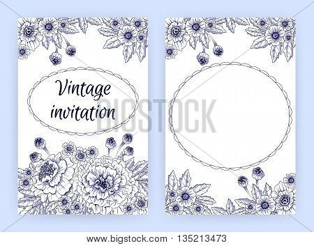 Invitation card template with marigolds. Vector illustration.