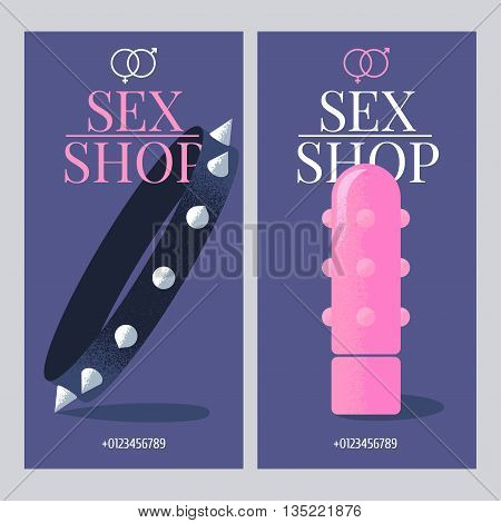 Sex shop vector flyer template set. Sex toys