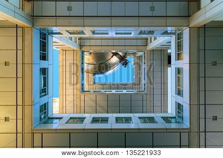 TOKYO JAPAN - NOVEMBER 27 2015: Fuji T.V. headquarters one of the most striking buildings in Japan. its' futuristic metallic clad building featuring a massive silver ball 32 metres in diameter