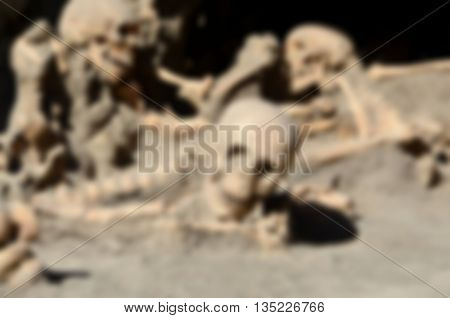 Blurred Defocused Skulls Of Long Time Ago Dead Men In The Ruins Of Ercolano Italy