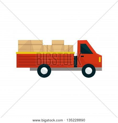Open Deck Cargo Truck Simplified Flat Vector Design Colorful Illustration On White Background