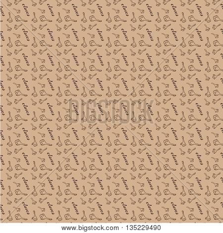 Vector seamless pattern with cloves, hand drawn vector illustration. Brown clove, kraft background. Hand-drawn, vector. Texture, illustration for web design, paper