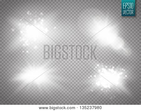 Vector transparent sunlight special lens flare light effect. Sun flash with rays and spotlight. Glow light effect. Star burst with sparkles. Vector illustration