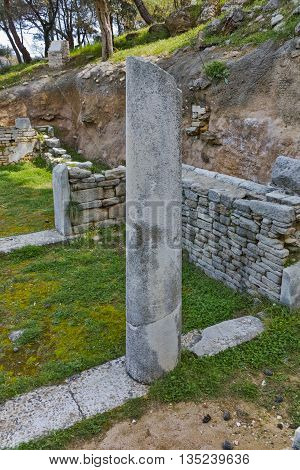 Ancient Column in Archaeological site of Aliki, Thassos island,  East Macedonia and Thrace, Greece
