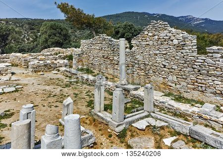 Inside view of ancient church in Archaeological site of Aliki, Thassos island,  East Macedonia and Thrace, Greece