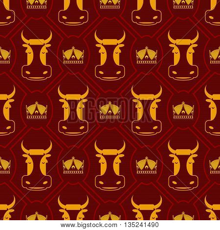 Royal Beef Seamless Pattern. Cow And Crown Regal Background. Farm Animal Texture