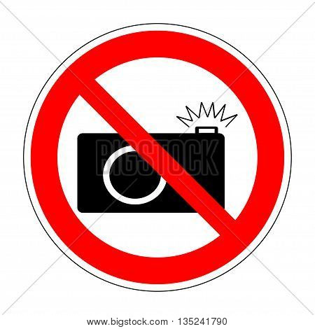 No photo camera icon. No photography sign. No photo camera vector sign isolated on white background. Caution sign. No taking pictures. Flat design style. Prohibition sign. Stock vector illustration
