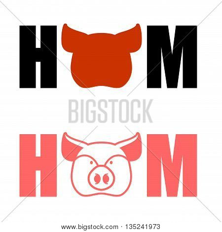 Hamon Logo. Letters And Pig Head. Typography