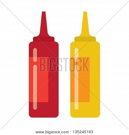 Bottles of ketchup and mustard isolated on white background. Vector illustration.