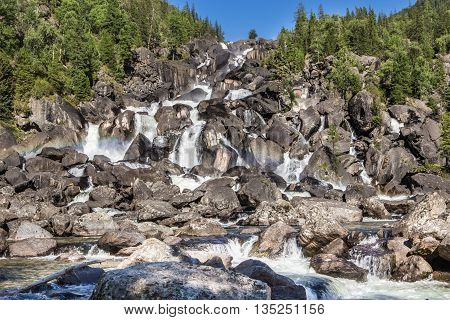 Rainbow at Uchar waterfall, Altay (Altai), Russia