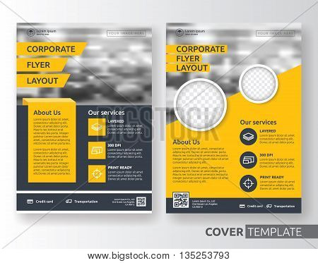 Multipurpose business corporate flyer layout design. Suitable for flyer brochure book cover and annual report. Yellow and black color in A4 size template background with bleeds. Vector illustration