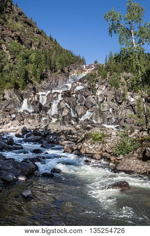 Rainbow at Uchar waterfall, Altay (Altai), Russia