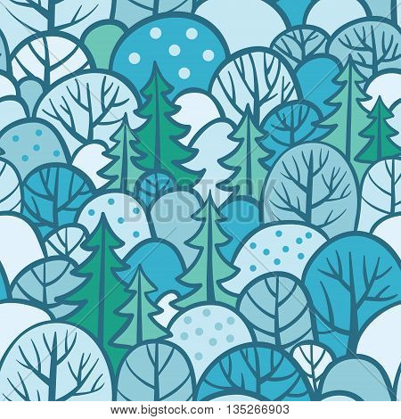 Seamless Tree Pattern With Forest Illustration.