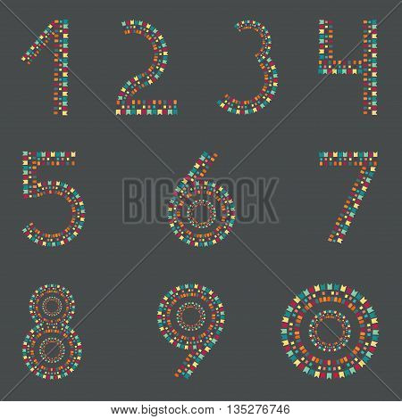 Digits and Party flags on dark background. Numbers.Vector illustration.
